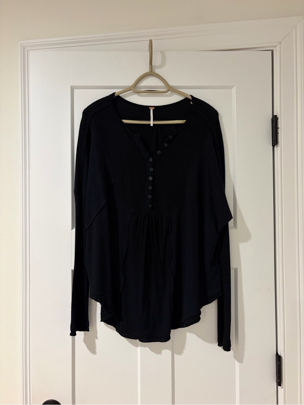 Free People Black Ribbed Henley Long-Sleeve Tunic